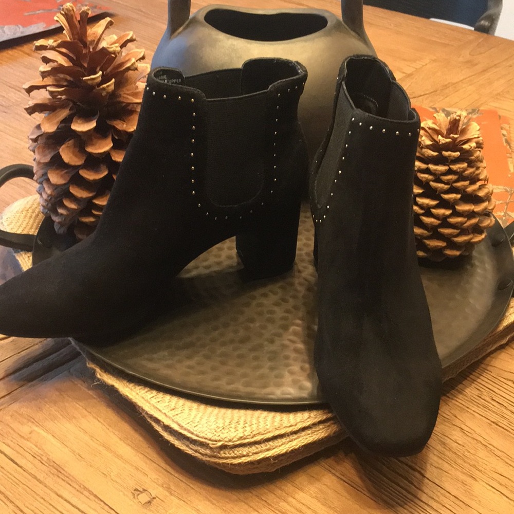 Black suede booties. Never worn. Size 7.5 M